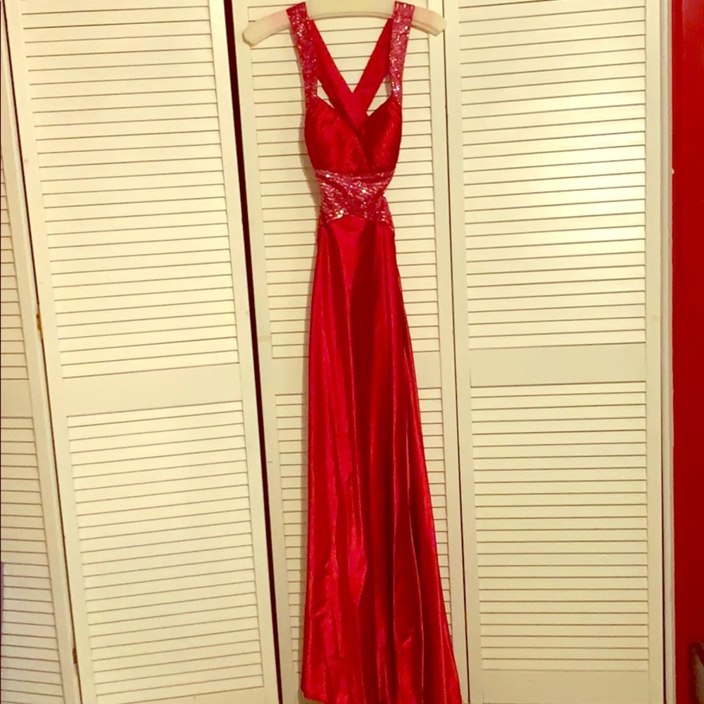 Red beaded Evening dress